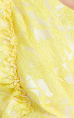 Alfreda Midi Dress One Shoulder Ruffle Detail Brailey Jacquard Dress in Yellow