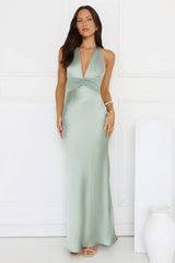 Spiced Sunset Satin Halter Maxi Dress