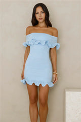 Glimmering Noir Off Shoulder Lace Mini Dress
