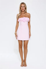 Rosette Strapless Mini Dress Pink