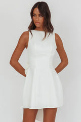 Opulent Pearl Trim Oversized Bow Mini Dress White