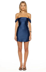 Zoella Tall Fit Navy Off The Shoulder Mini Dress
