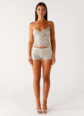 Maelis Low Rise Sequin Mini Shorts - Silver